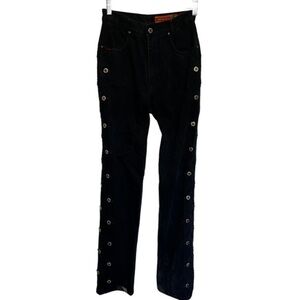 Black Straight-Leg Jeans with Side Snap Detail